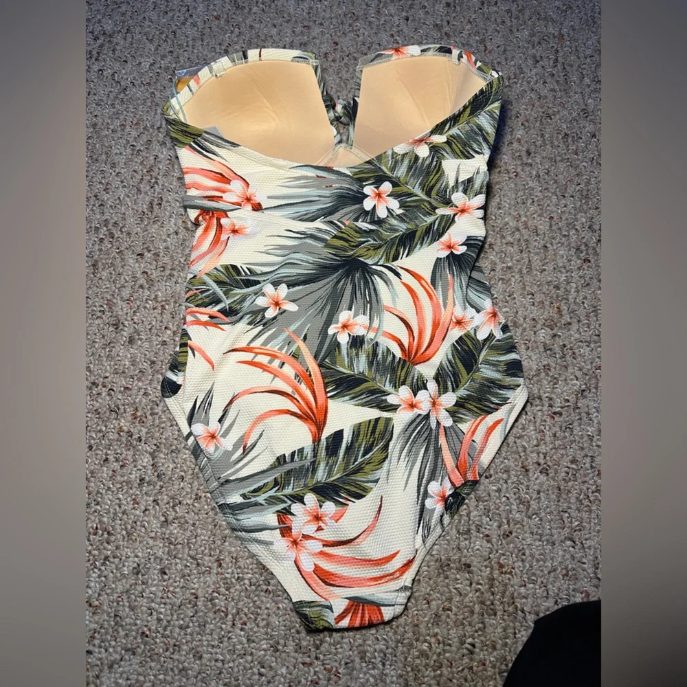 Kona Sol Pique Bandeau Classic One Piece Swimsuit Womens Size L Floral NWT - Picture 2 of 3